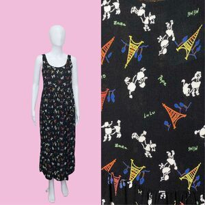 1990s Dressing Clio POODLES & Eiffel Tower Novelty Print BABYDOLL Dress. XS-S